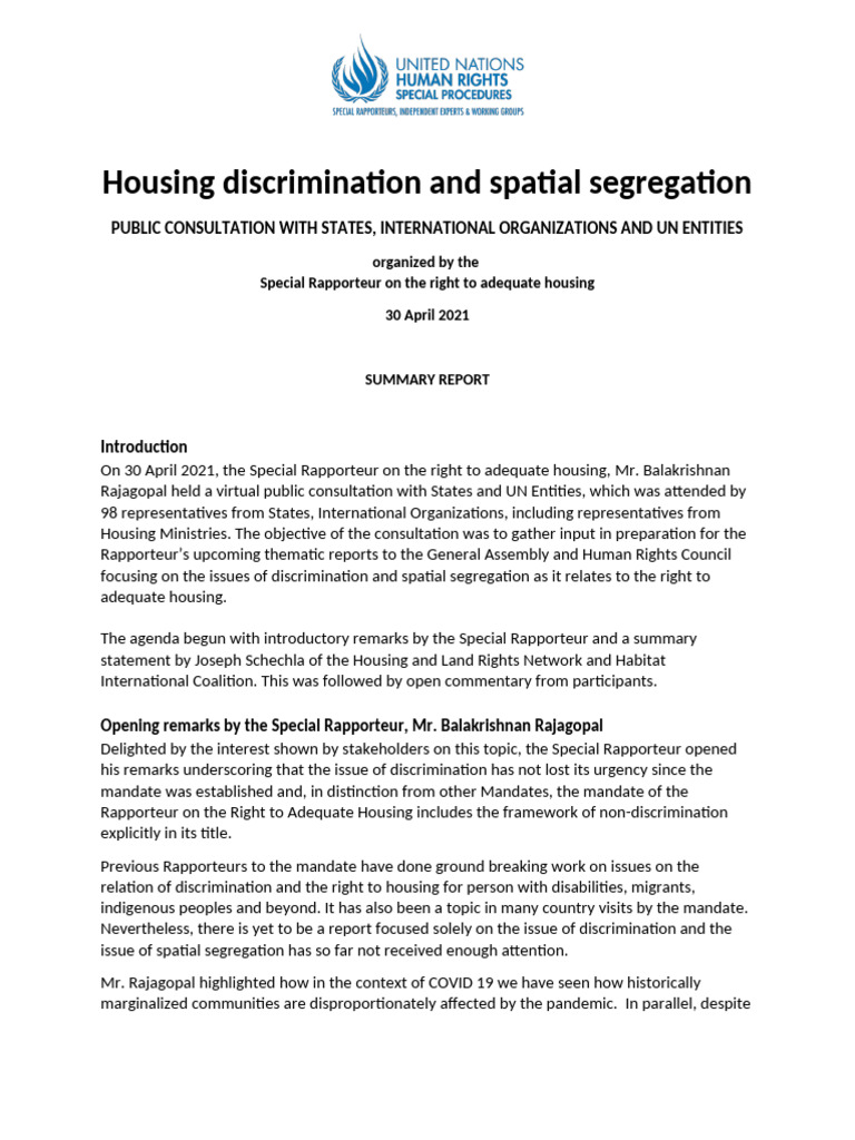 Housing Discrimination & Spatial Segregation Report | PDF | Racial ...