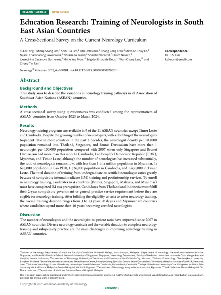 Neurology Training in Southeast Asia | PDF | Neurology | Residency ...