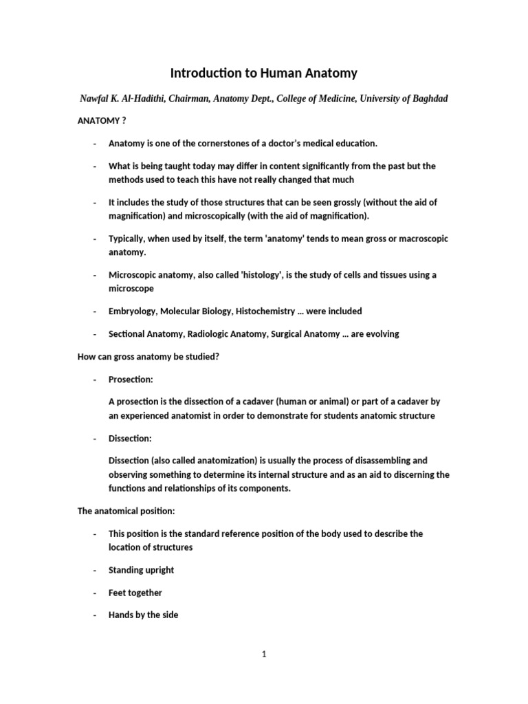 Introduction To Human Anatomy | PDF | Anatomical Terms Of Location ...