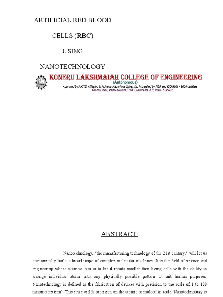 Artificial Red Blood Cells RBC Using Nanotechnology | PDF ...