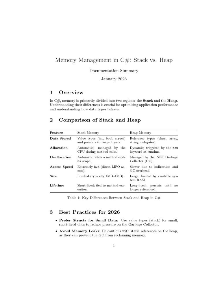 C# Memory Management: Stack vs. Heap | PDF