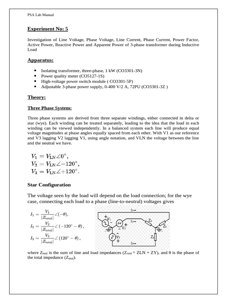 3-Phase Transformer Inductive Load Experiment | PDF