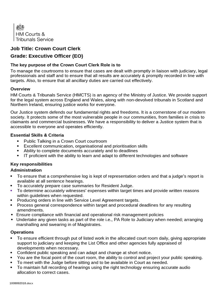 Crown Court Clerk Job Description | PDF | Courtroom | Judge