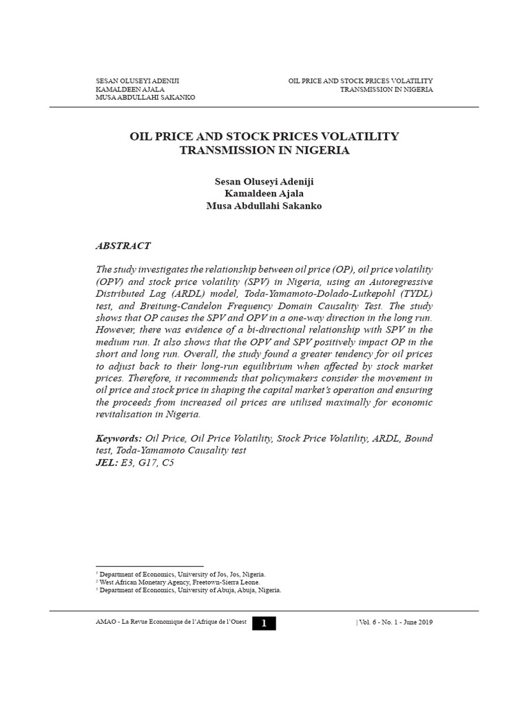 Oil Price and Stock Volatility in Nigeria | PDF | Vix | Volatility ...