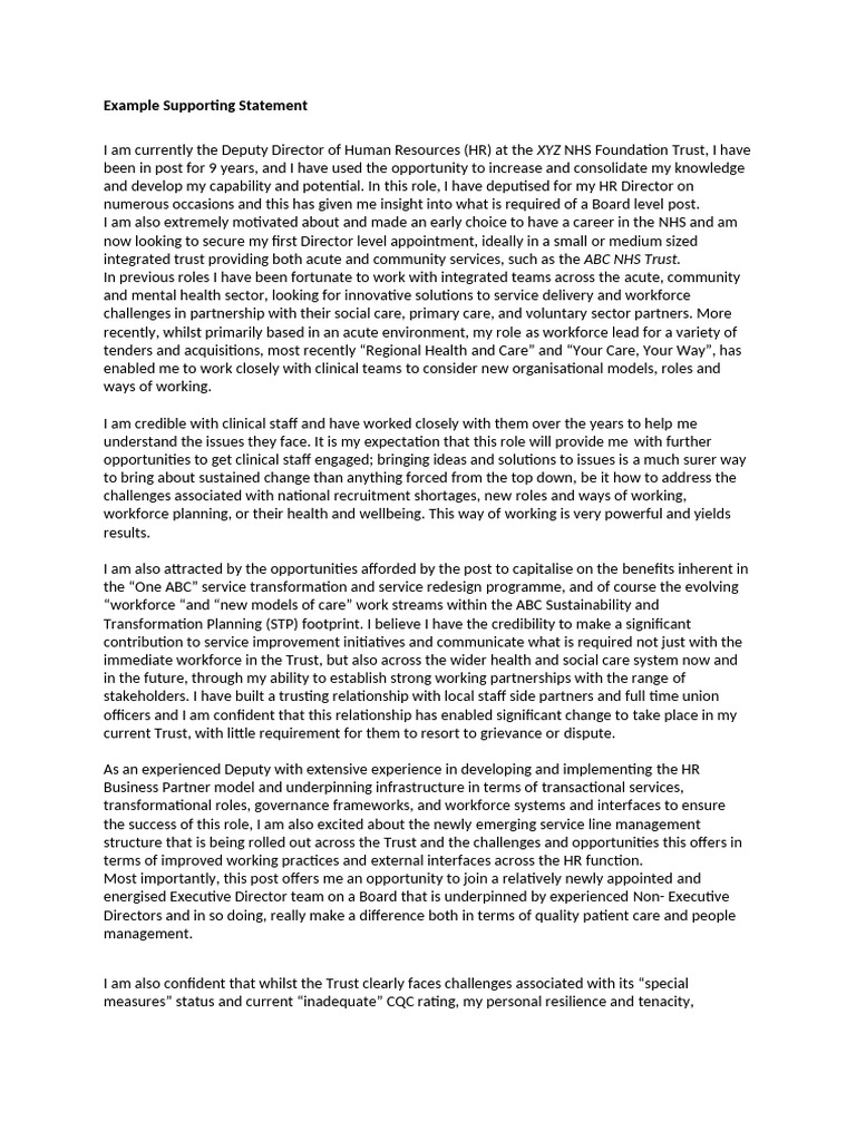 Career Workshop Document Anon Example Supporting Statement | PDF ...