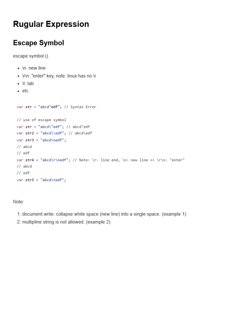 JavaScript Regex and Escape Sequences Guide | PDF | Regular Expression ...
