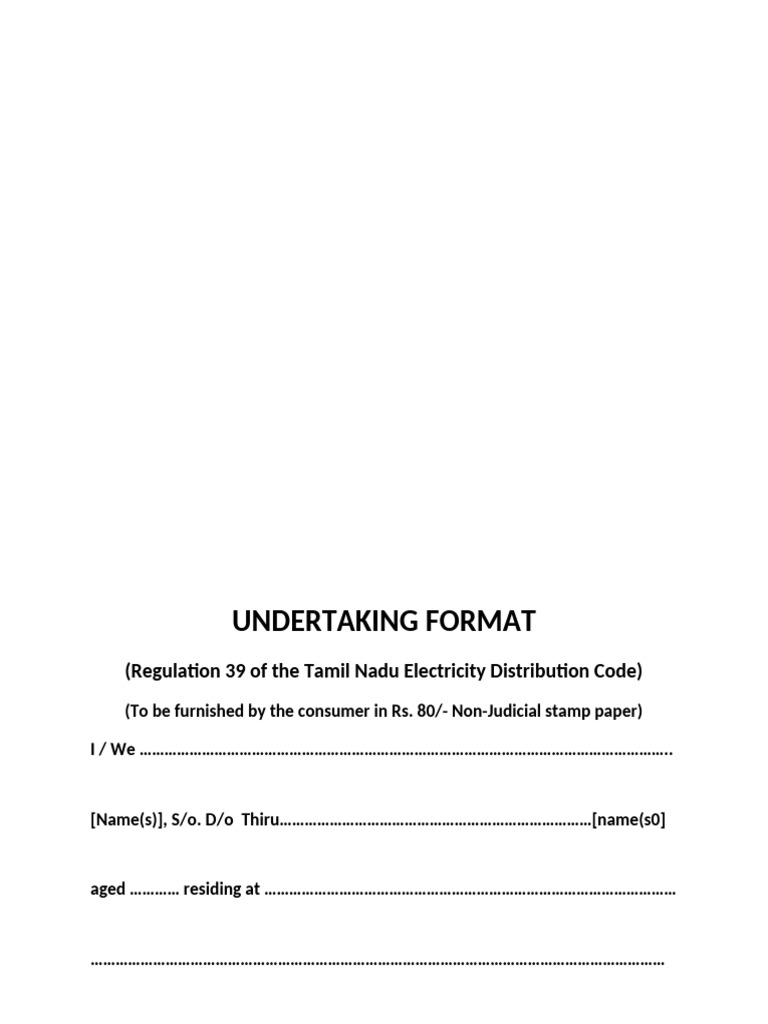 Tamil Nadu Temporary Service Connection Undertaking | PDF