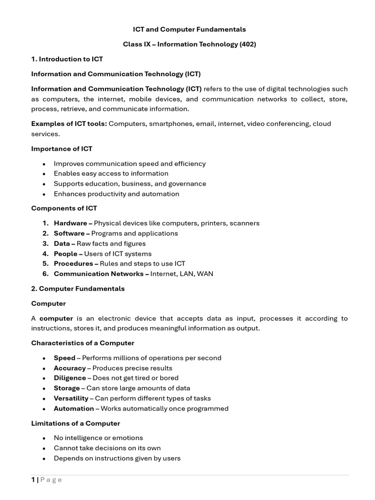 ICT and Computer Fundamentals Guide | PDF | Computer Data Storage ...