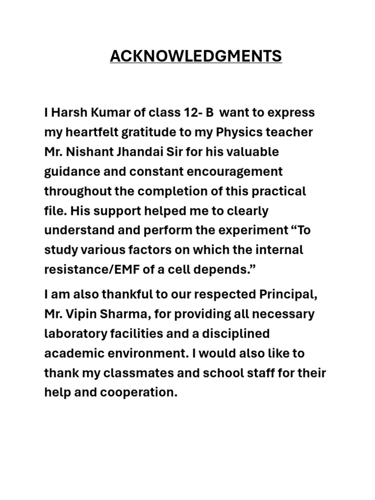 Acknowledgments for Physics Practical File | PDF