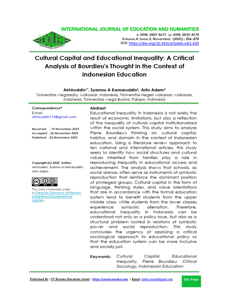 Cultural Capital and Education Inequality | PDF | Sociology | Social ...