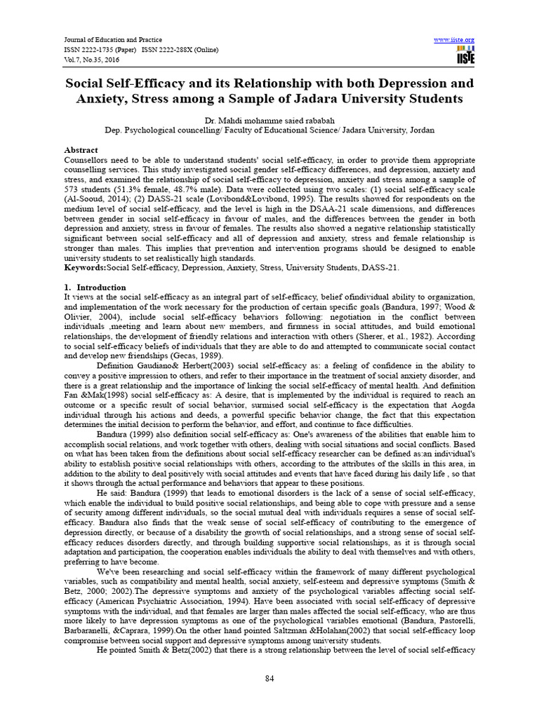 Jurnal Social Self Efficacy | PDF | Self Efficacy | Emotions