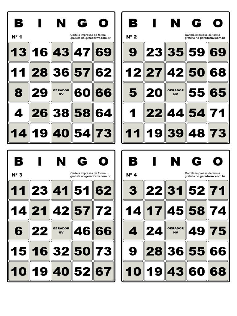 Cartelas de Bingo Gratuitas Online | PDF