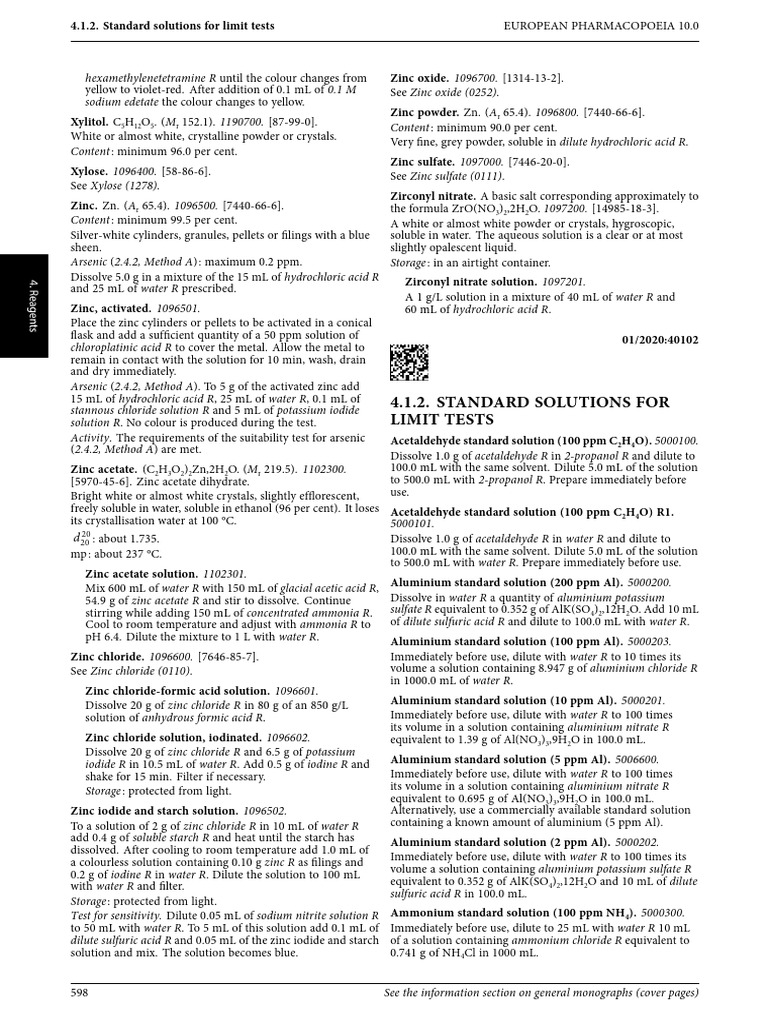 Standard Solutions for Limit Tests | PDF | Acid | Sets Of Chemical Elements
