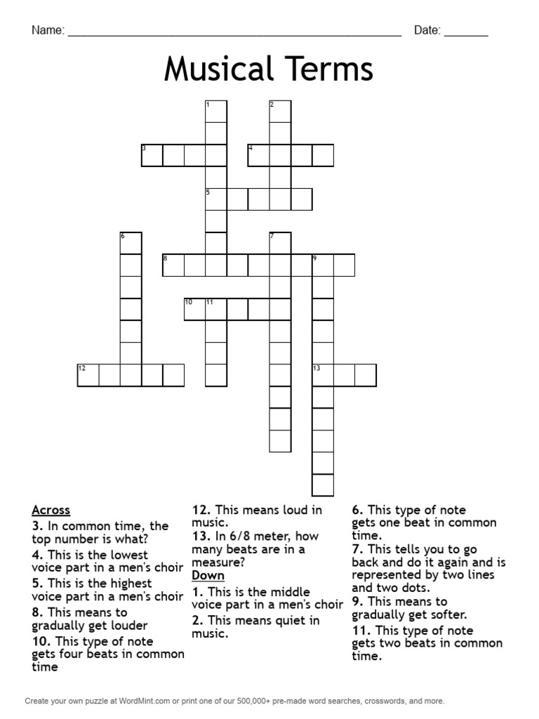 Musical Terms Crossword Puzzle | PDF