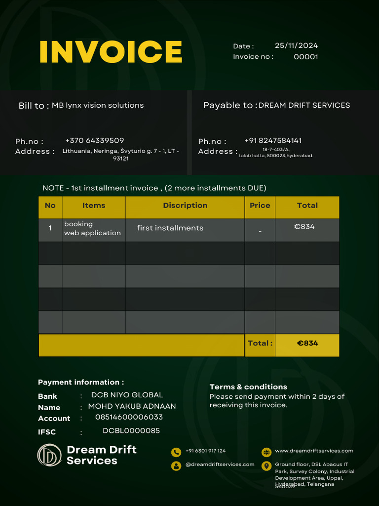 DDS Invoice 00001 | PDF