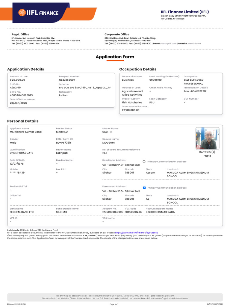 IIFL Loan Application for Agriculture | PDF | Loans | Interest