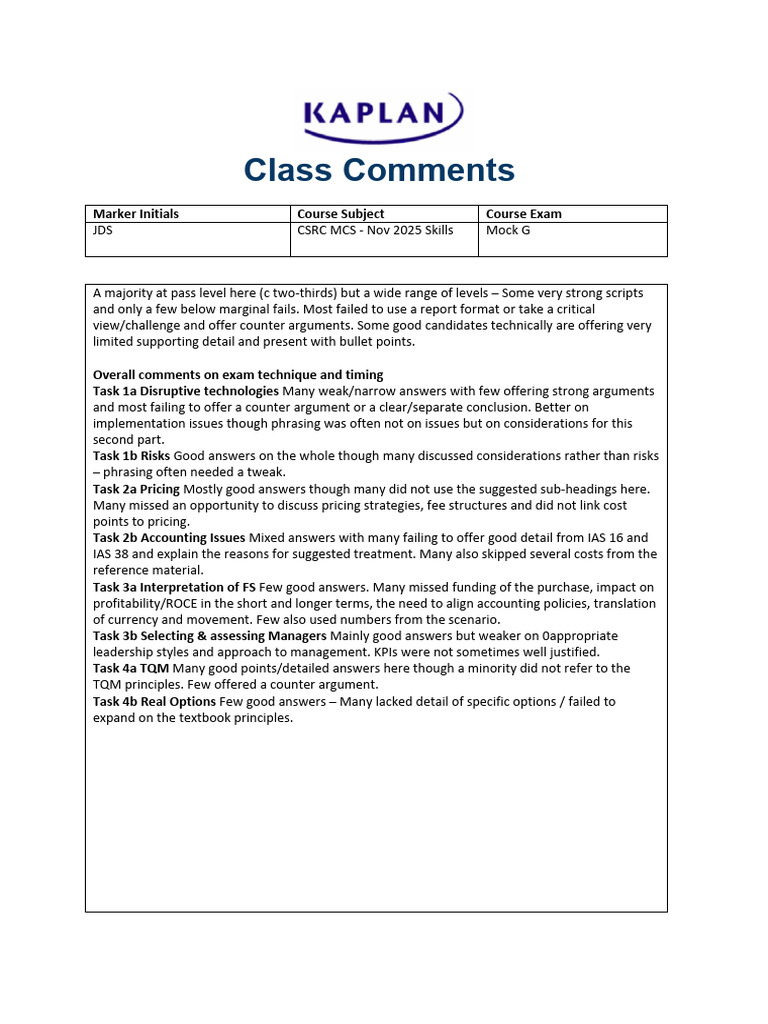 Class Comments - Mock Exam G Part 2 | PDF