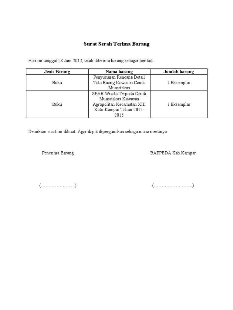 Surat Serah Terima Barang