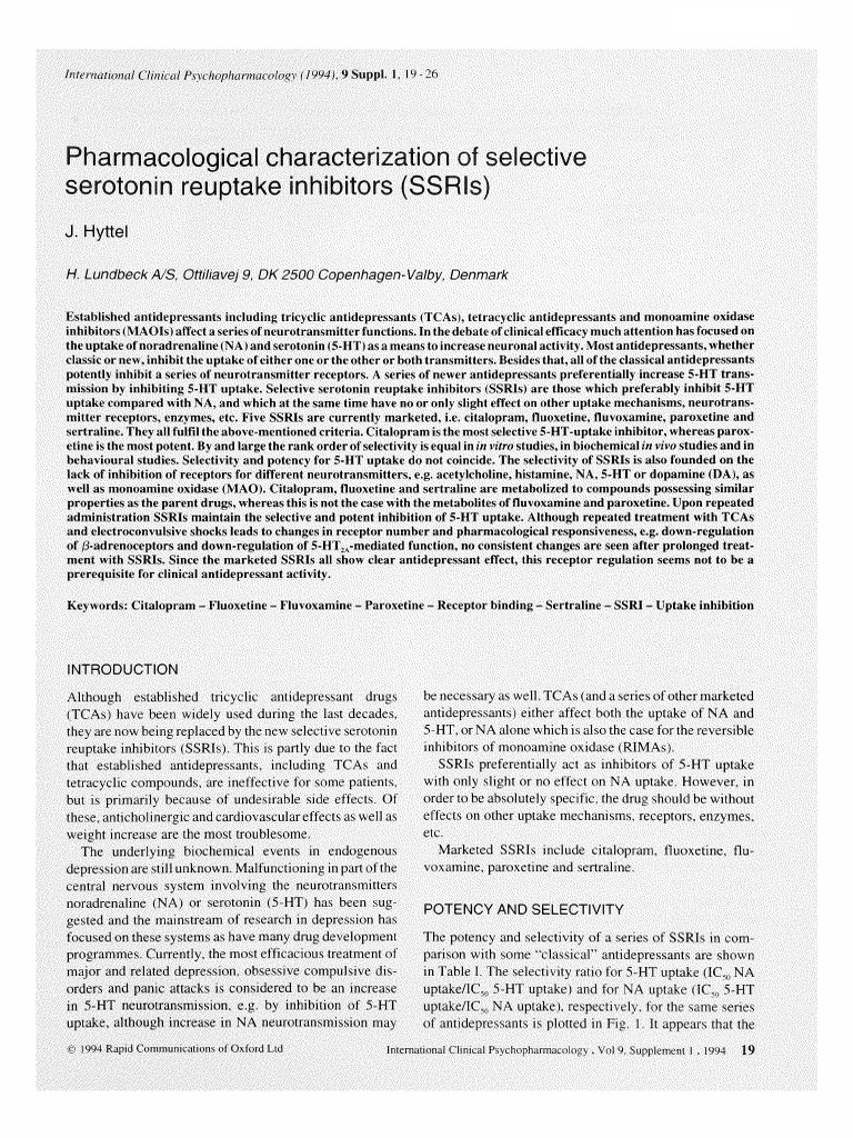 Pharmacological Characterization of Selective Serotonin Reuptake ...