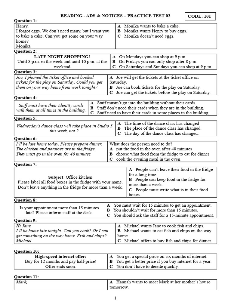 Reading Comprehension Practice Test | PDF