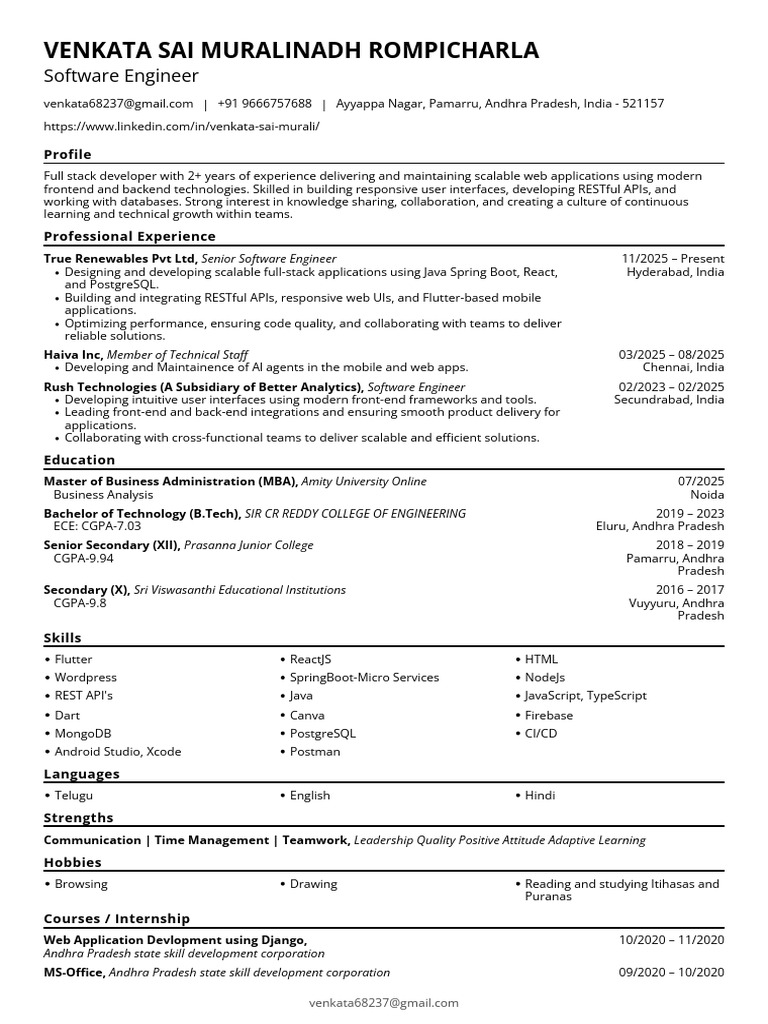Full Stack Developer Profile: Venkata Sai Murali | PDF | Mobile App ...