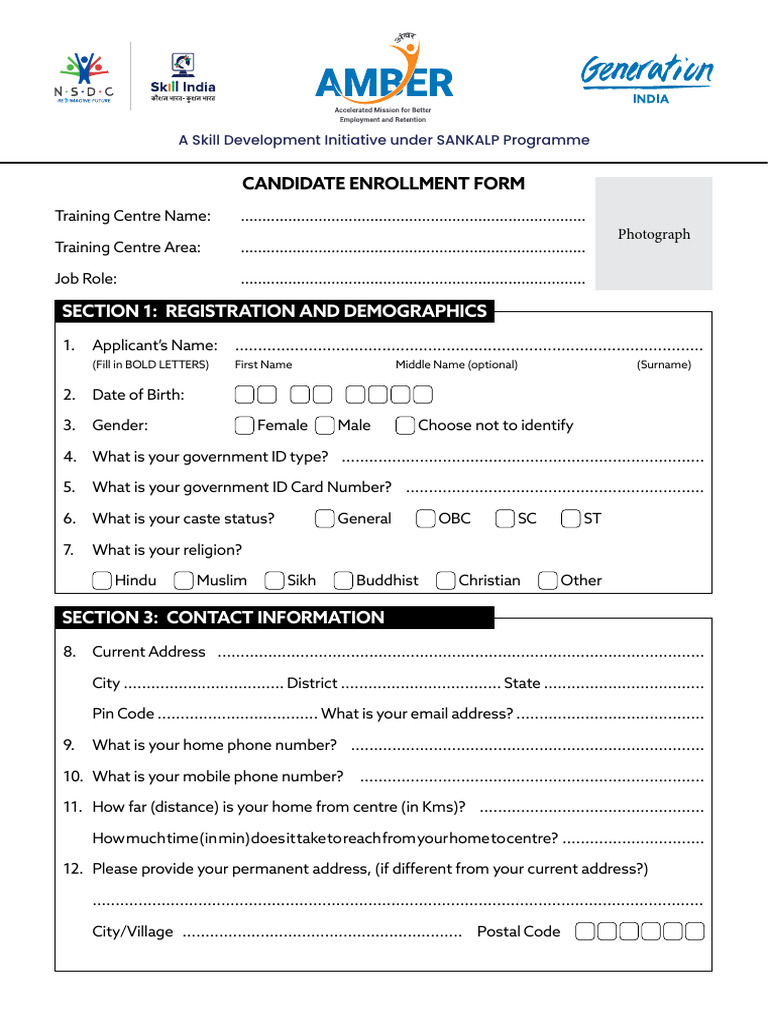 Candidate Enrollment Form Template | PDF