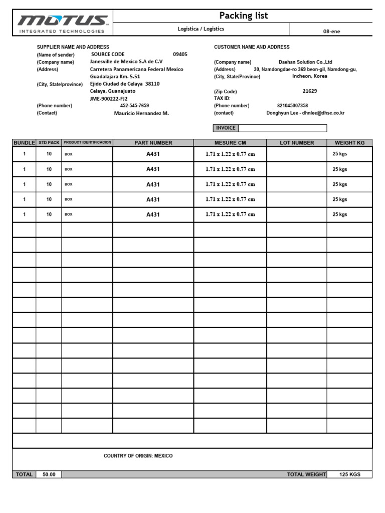 Invoice and Packing List Details | PDF