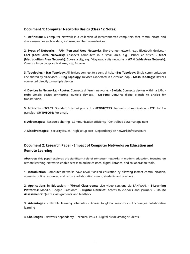 Computer Networks Overview for Class 12 | PDF | Computer Network ...