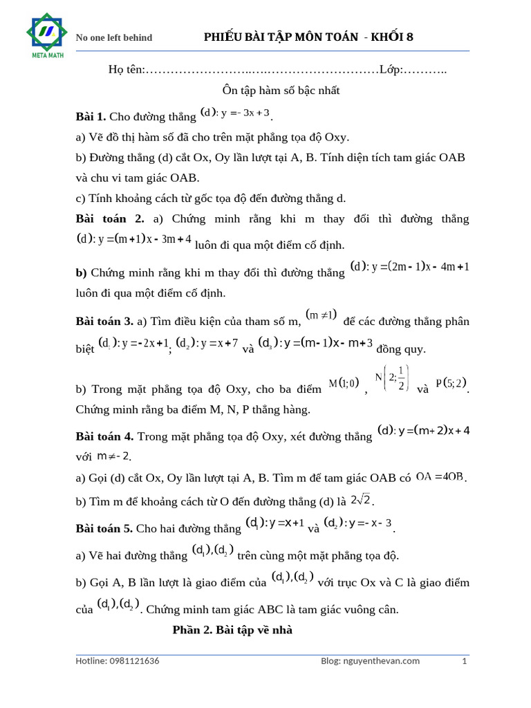 Phieu BT On Tap Ham So | PDF