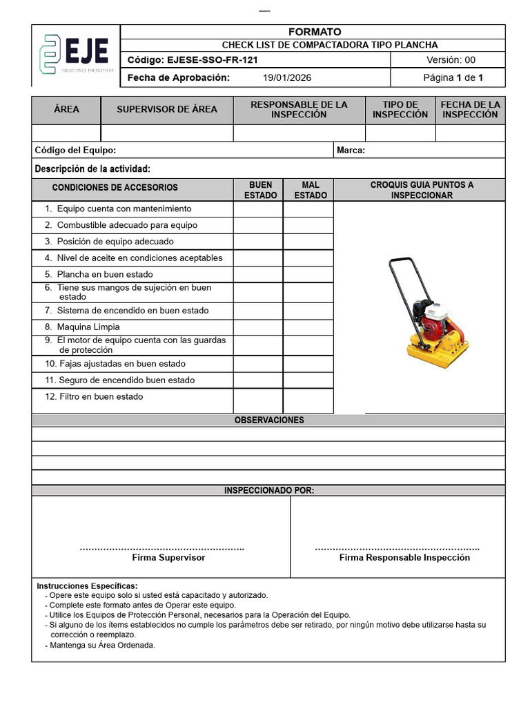 Checklist de Inspección Compactadora Plancha | PDF