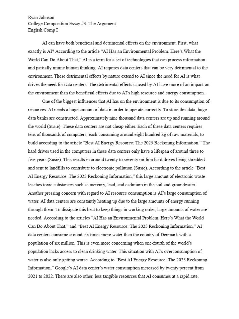 Ryan Johnson - College Composition Essay #3 | PDF | Artificial ...