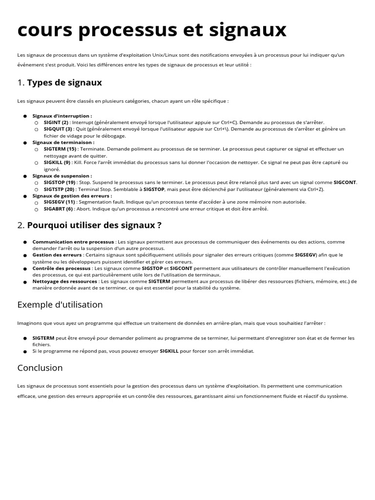 Signaux de processus sous Unix/Linux | PDF | Système d'exploitation ...