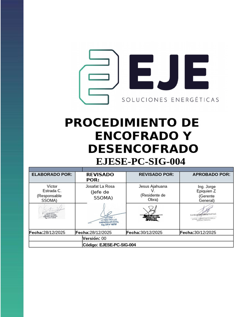 Ejese PC Sig 004 Encofrado y Desencofrado | PDF | Hormigón | Seguridad ...