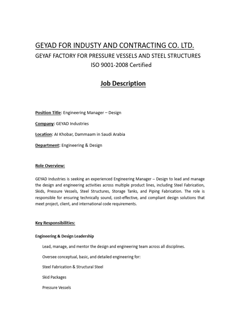 Engineering Manager - Design - Geyad | PDF