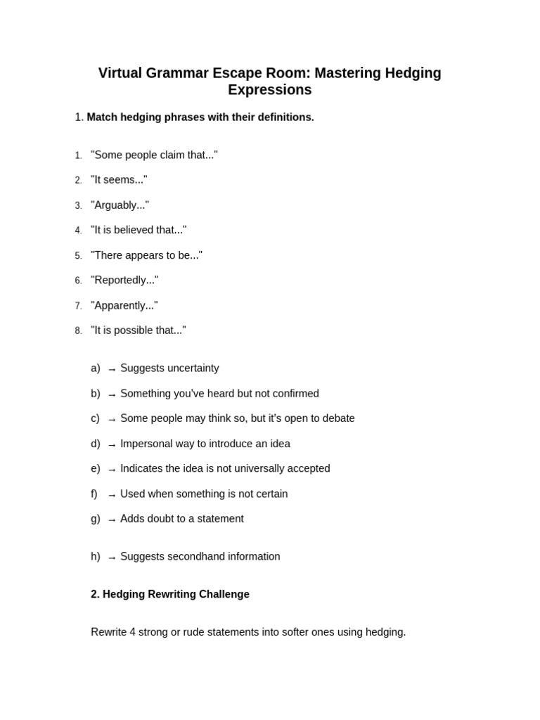 Hedging Expressions in Grammar Activities | PDF