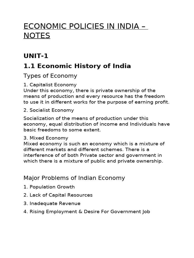 Economic Policies and History of India | PDF | Economy Of India ...