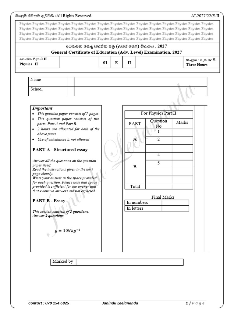 Physics A-Level Exam Paper 2027 | PDF | Density