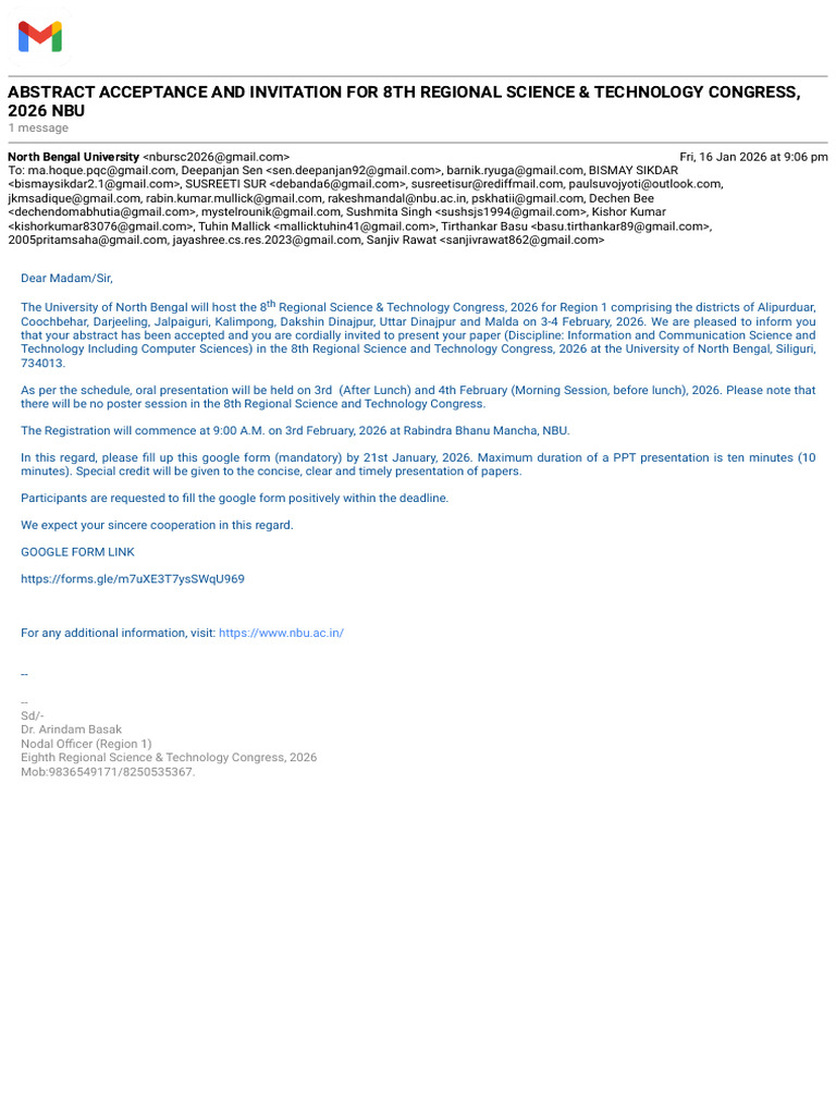 8th Regional Science Congress 2026 Invite | PDF