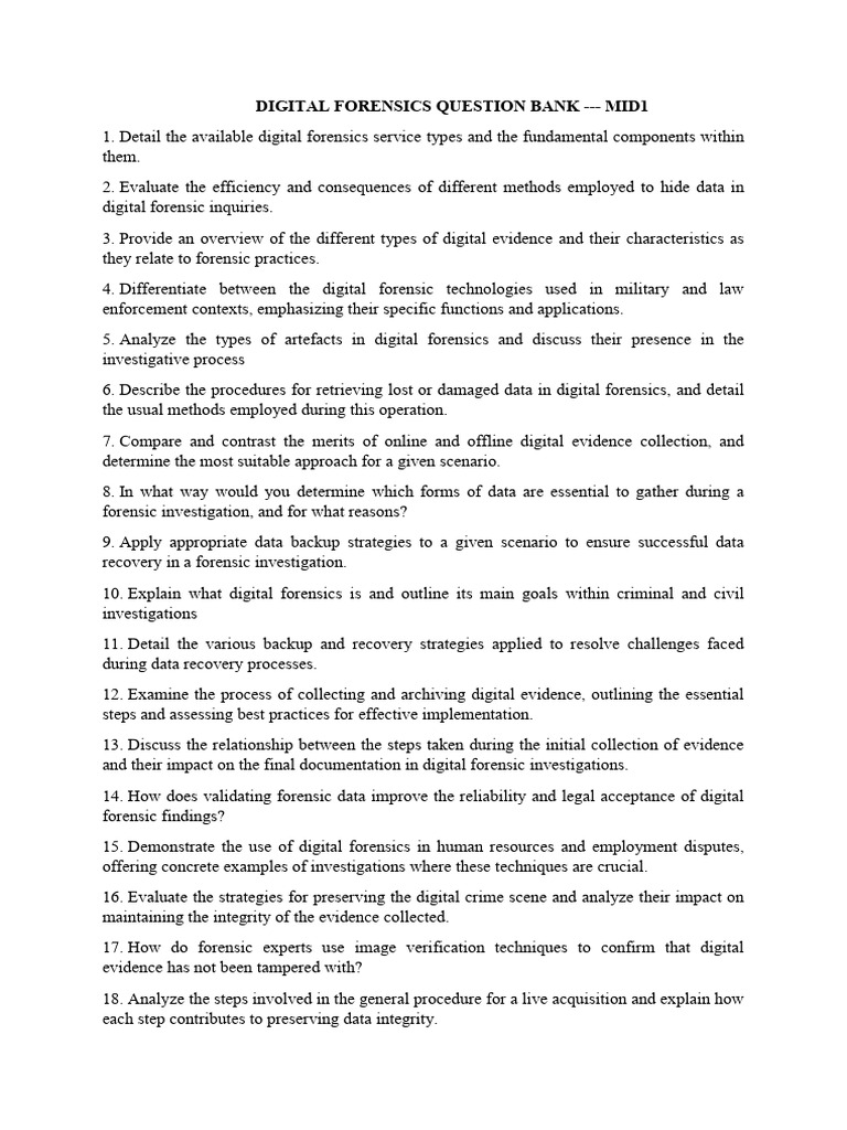 DF QuestionBank MID1 | PDF | Digital Forensics | Forensic Science