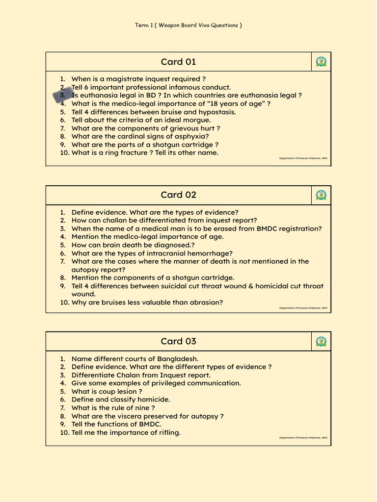 Forensic Medicine Viva Questions Guide | PDF | Autopsy | Medical ...