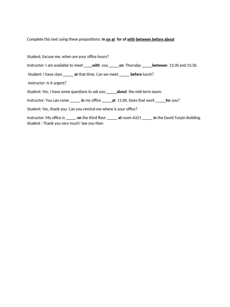 Complete This Text Using These Prepositions | PDF