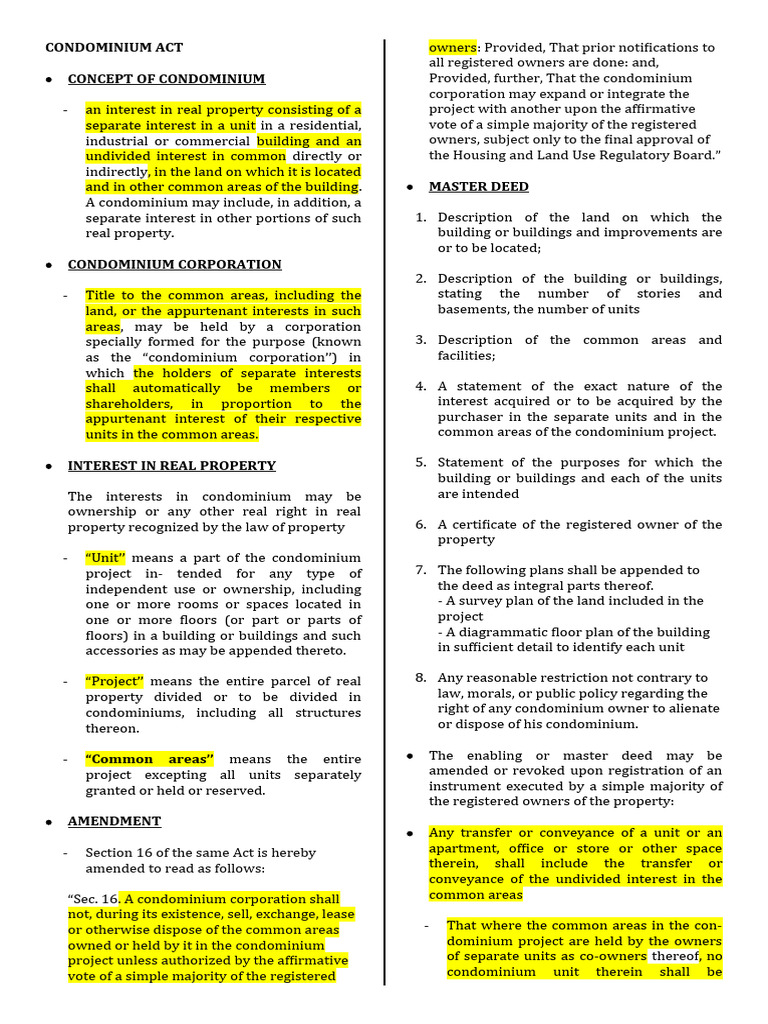 Condominium Act Notes | PDF | Condominium | Corporations