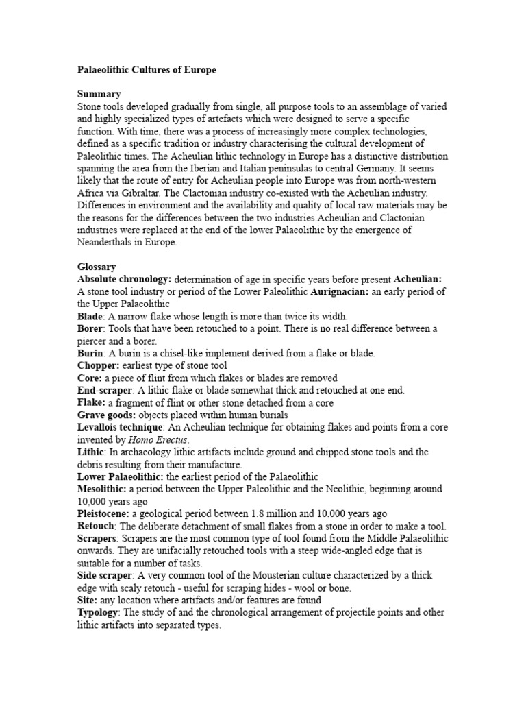 Palaeolithic Cultures in Europe Explained | PDF | Paleolithic | Stone Age