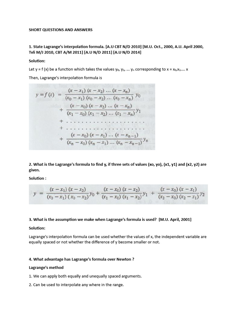 Lagrange and Newton Interpolation Methods | PDF | Algebra | Numerical ...