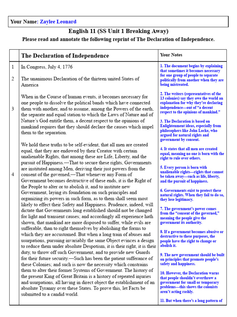Annotated Declaration of Independence | PDF | United States Declaration ...