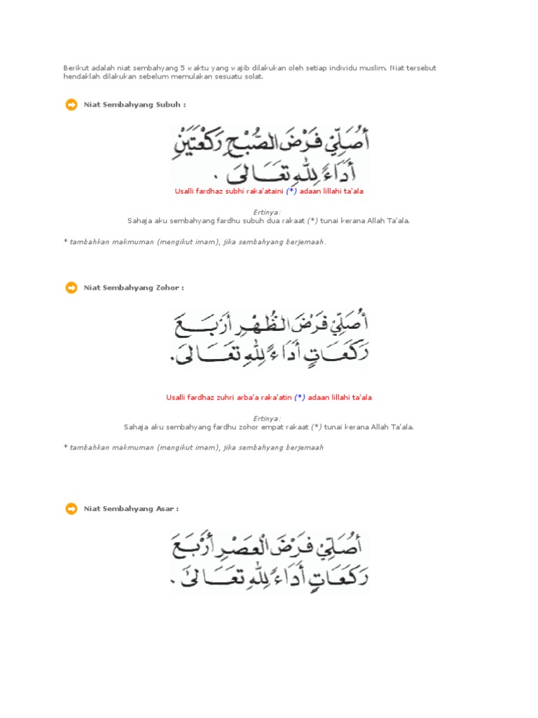 Berikut Adalah Niat Sembahyang 5 Waktu Yang Wajib Dilakukan Oleh Setiap Individu Muslim Pdf