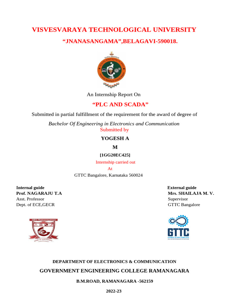 PLC and SCADA Internship Report | PDF | Programmable Logic Controller ...