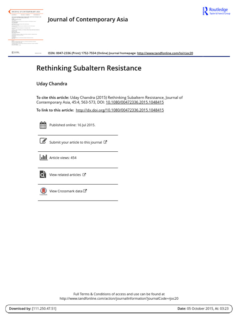 Rethinking Subaltern Resistance in Asia | PDF | Concept | Postcolonialism