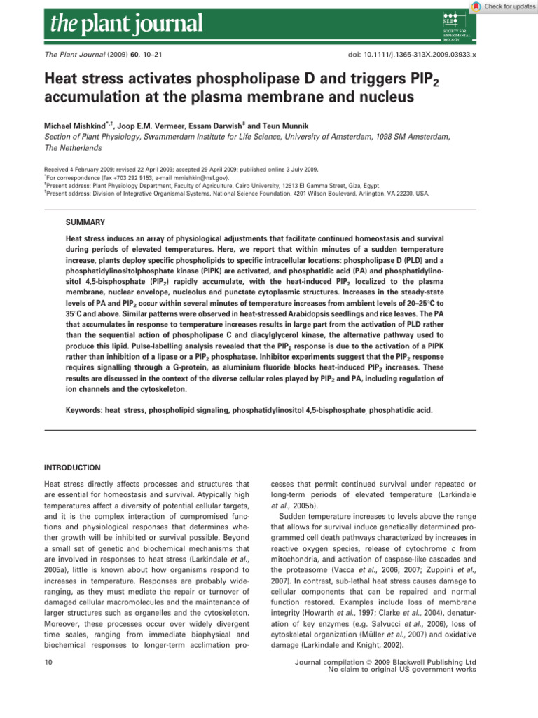 Heat Stress Activates Phospholipase D and Triggers PIP2 Accumulation at ...