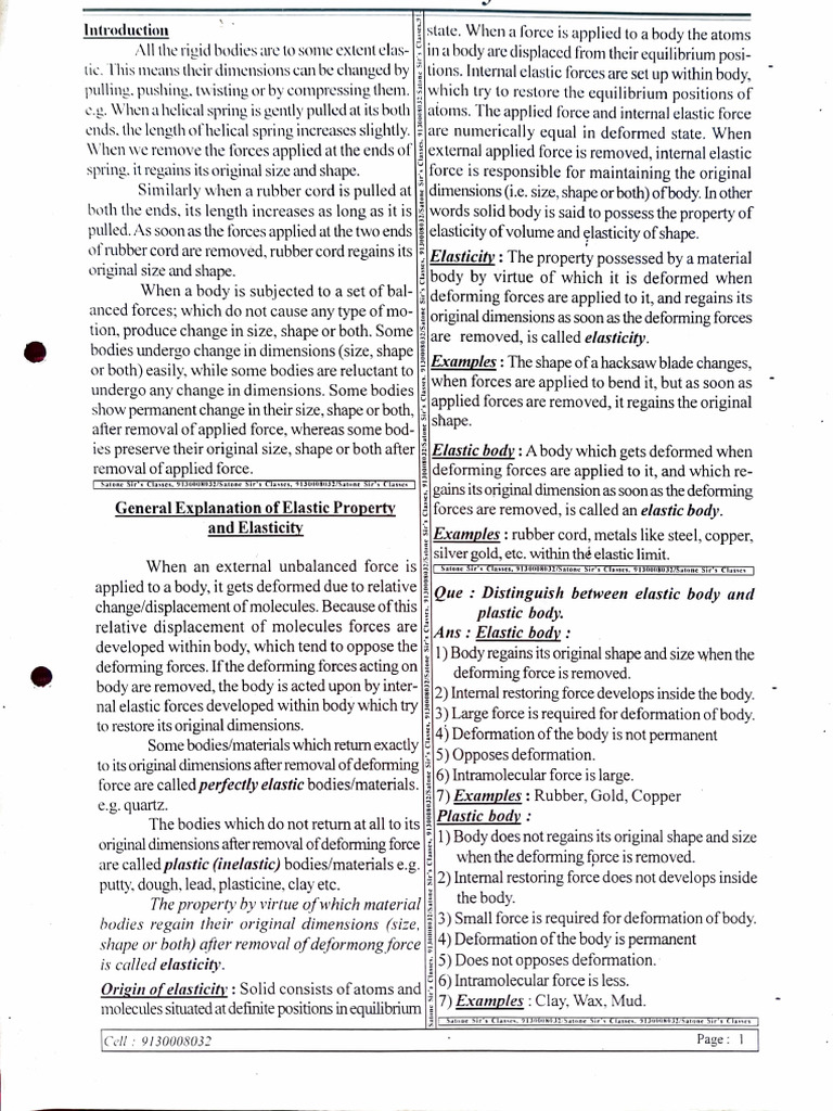 Understanding Elasticity and Plasticity | PDF | Elasticity (Physics ...